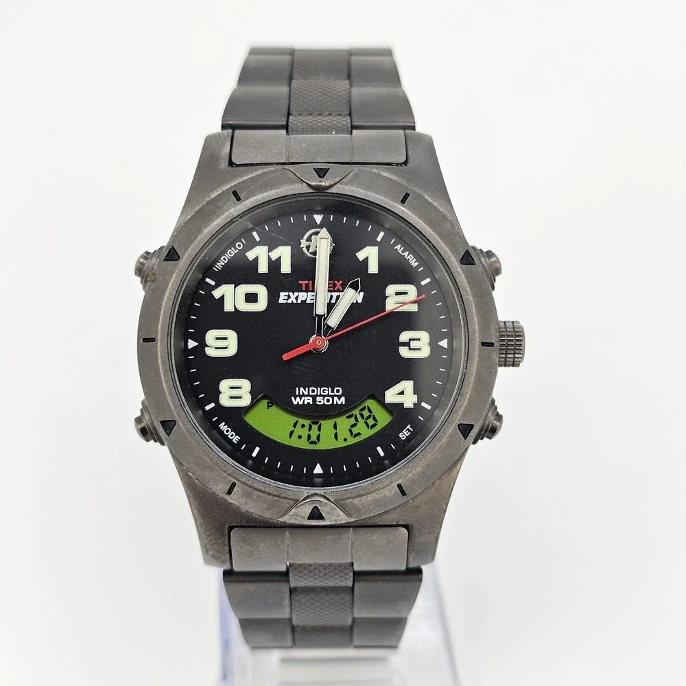 Timex Expedition Men Watch‎ 38MM Ana-Digi Black Dial Gunmetal Bands 6.5